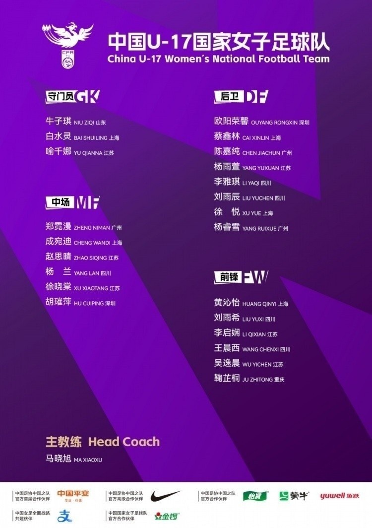 U17女足亚洲杯1/4决赛：马晓旭祭最强阵迎战印度，赢球即获世界杯门票
